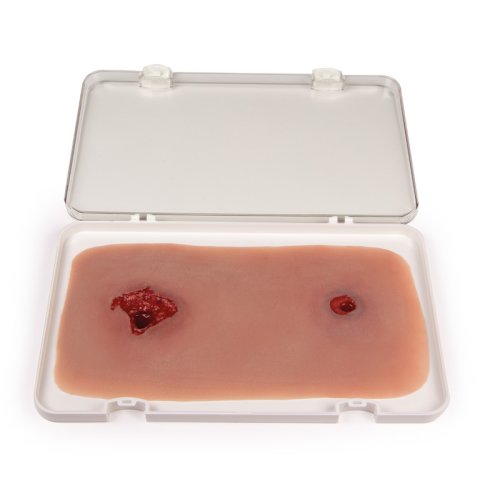 Wound moulage bullet hole, leg with bleeding function