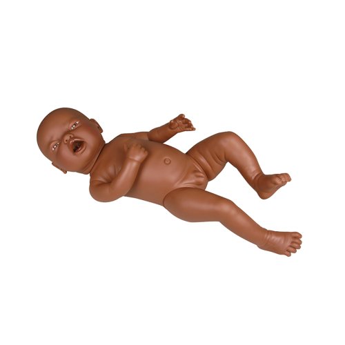 Neonate doll for nappy practice, female, dark skin 1,2kg